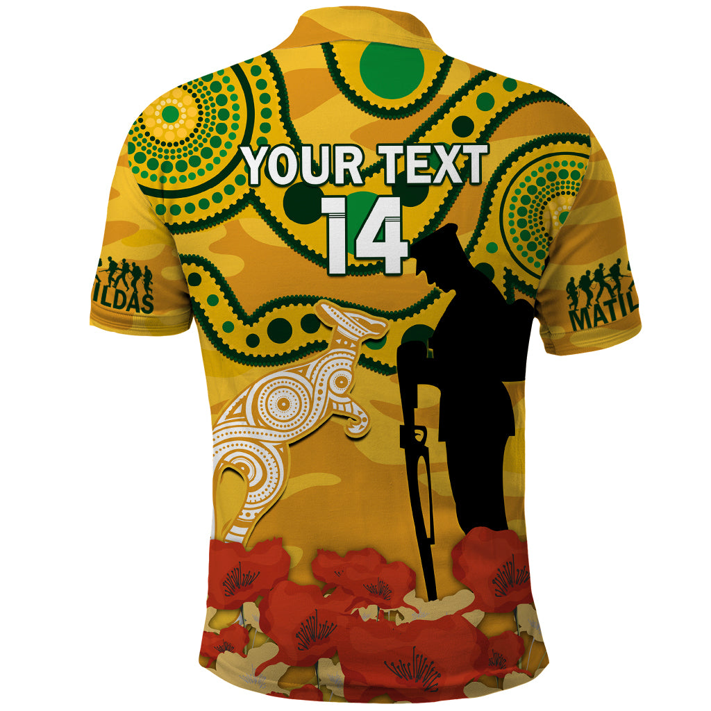 Custom Matildas ANZAC Day Polo Shirt Lest We Forget Poppies Mix Camouflage Gold