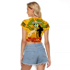 Custom Matildas ANZAC Day Raglan Cropped T Shirt Lest We Forget Poppies Mix Camouflage Gold