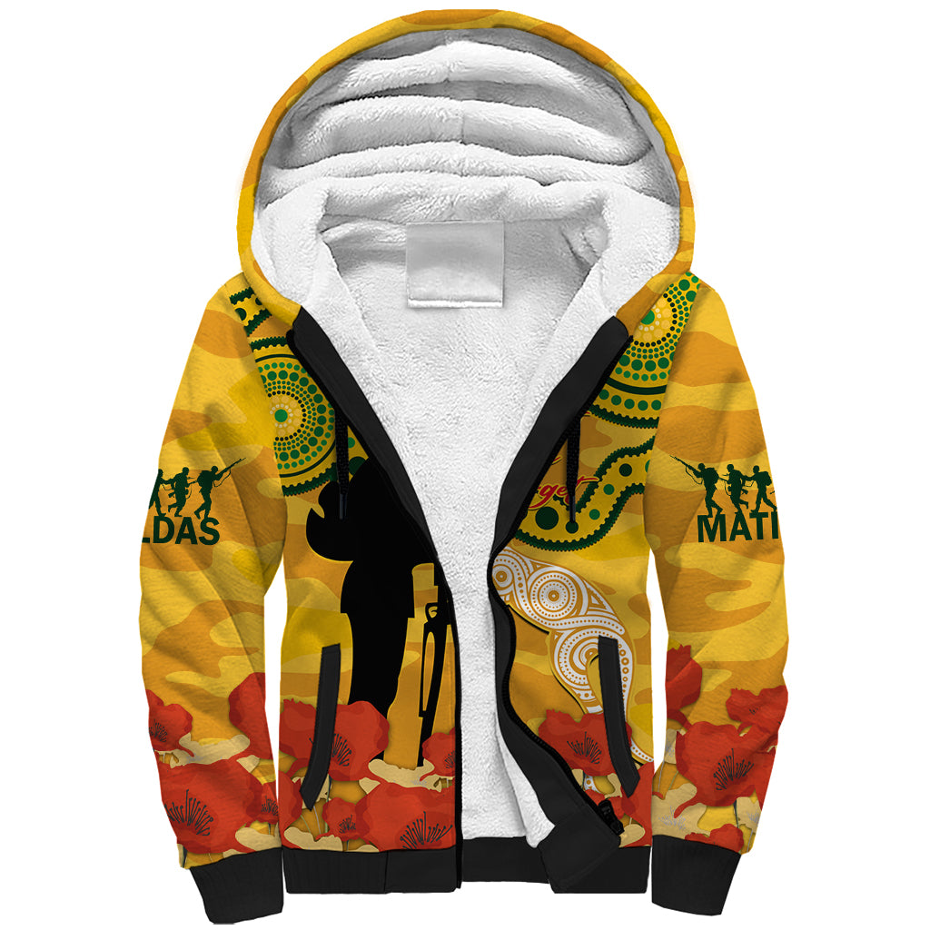 Custom Matildas ANZAC Day Sherpa Hoodie Lest We Forget Poppies Mix Camouflage Gold