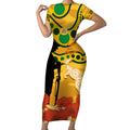 Custom Matildas ANZAC Day Short Sleeve Bodycon Dress Lest We Forget Poppies Mix Camouflage Gold