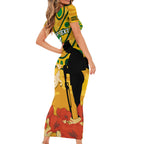 Custom Matildas ANZAC Day Short Sleeve Bodycon Dress Lest We Forget Poppies Mix Camouflage Gold