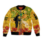 Custom Matildas ANZAC Day Sleeve Zip Bomber Jacket Lest We Forget Poppies Mix Camouflage Gold