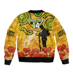 Custom Matildas ANZAC Day Sleeve Zip Bomber Jacket Lest We Forget Poppies Mix Camouflage Gold