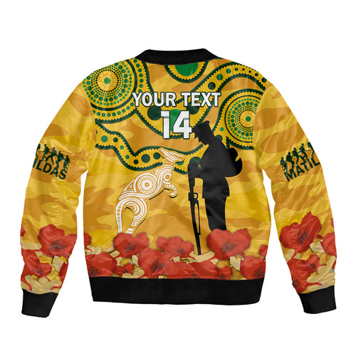 Custom Matildas ANZAC Day Sleeve Zip Bomber Jacket Lest We Forget Poppies Mix Camouflage Gold