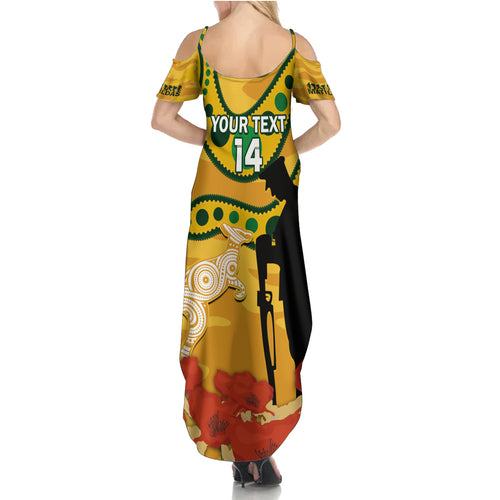 Custom Matildas ANZAC Day Summer Maxi Dress Lest We Forget Poppies Mix Camouflage Gold