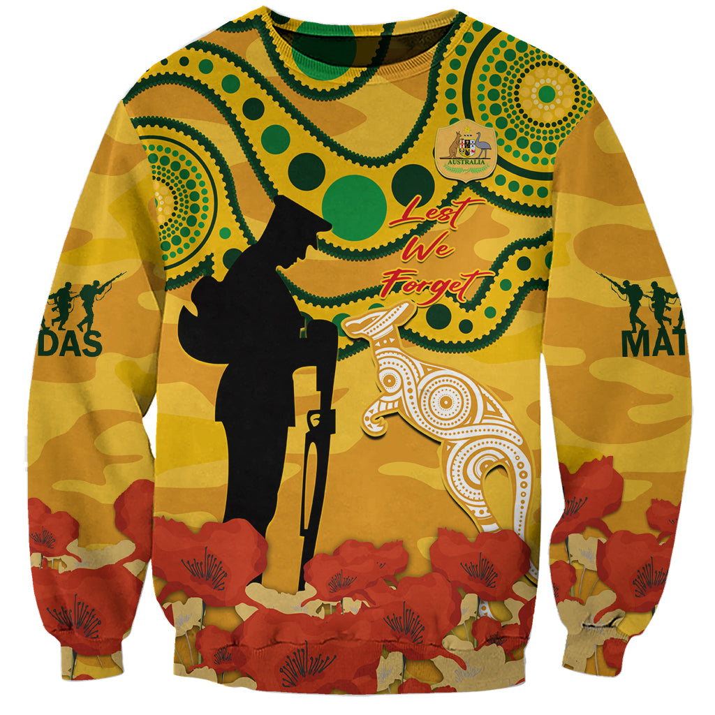 Custom Matildas ANZAC Day Sweatshirt Lest We Forget Poppies Mix Camouflage Gold