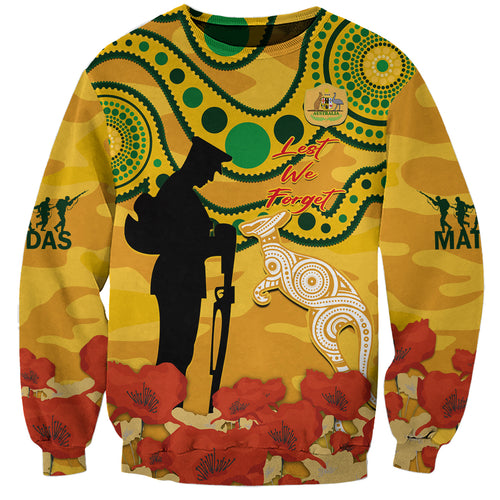 Custom Matildas ANZAC Day Sweatshirt Lest We Forget Poppies Mix Camouflage Gold