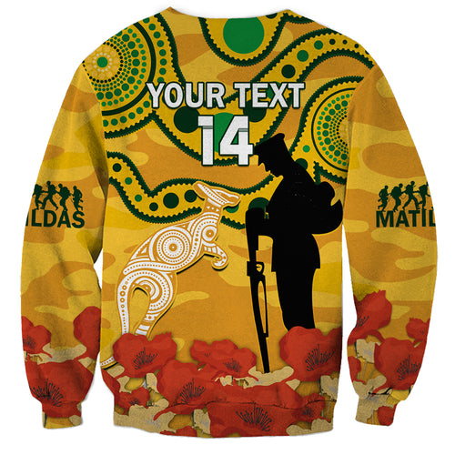 Custom Matildas ANZAC Day Sweatshirt Lest We Forget Poppies Mix Camouflage Gold
