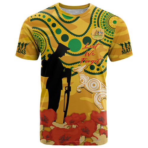 Custom Matildas ANZAC Day T Shirt Lest We Forget Poppies Mix Camouflage Gold