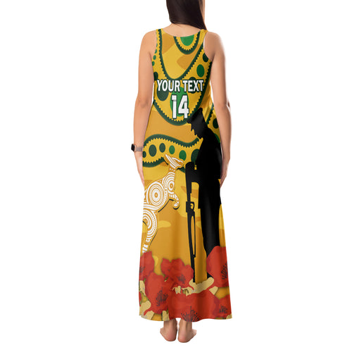 Custom Matildas ANZAC Day Tank Maxi Dress Lest We Forget Poppies Mix Camouflage Gold