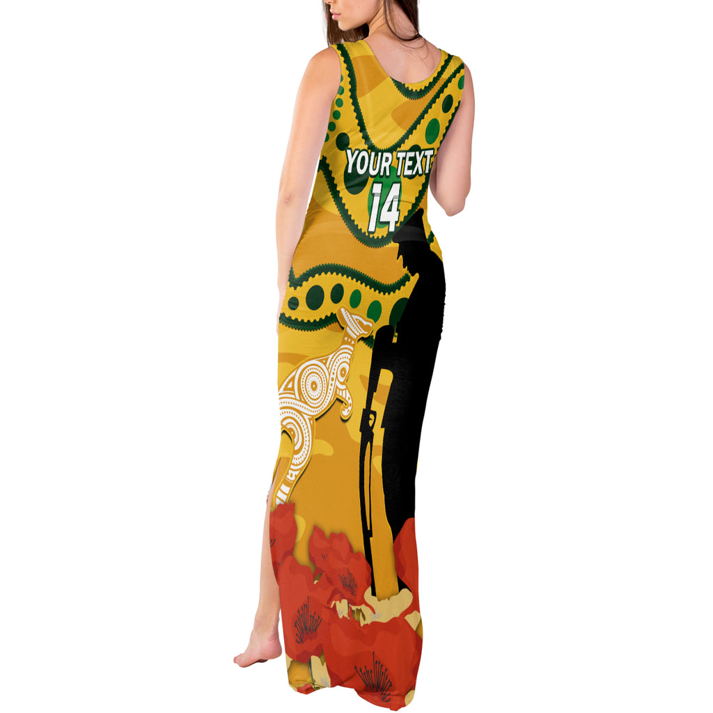 Custom Matildas ANZAC Day Tank Maxi Dress Lest We Forget Poppies Mix Camouflage Gold