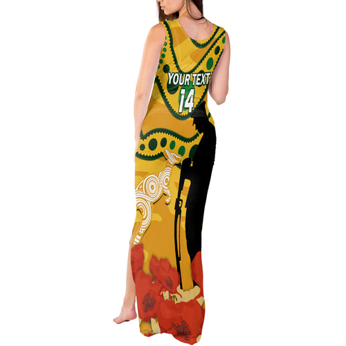 Custom Matildas ANZAC Day Tank Maxi Dress Lest We Forget Poppies Mix Camouflage Gold