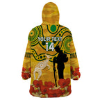 Custom Matildas ANZAC Day Wearable Blanket Hoodie Lest We Forget Poppies Mix Camouflage Gold