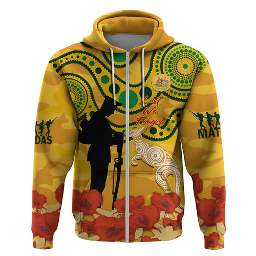 Custom Matildas ANZAC Day Zip Hoodie Lest We Forget Poppies Mix Camouflage Gold