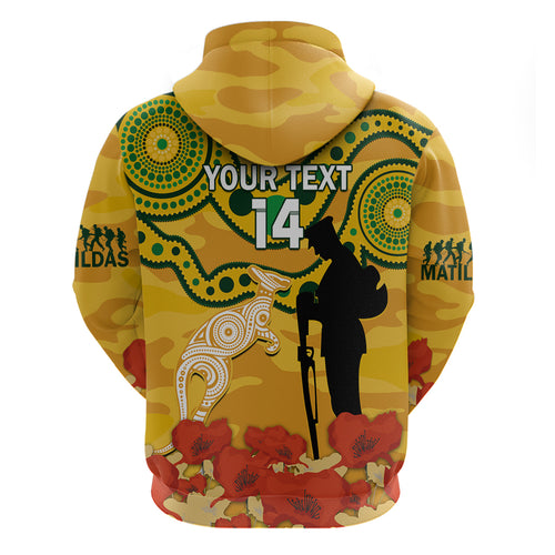 Custom Matildas ANZAC Day Zip Hoodie Lest We Forget Poppies Mix Camouflage Gold