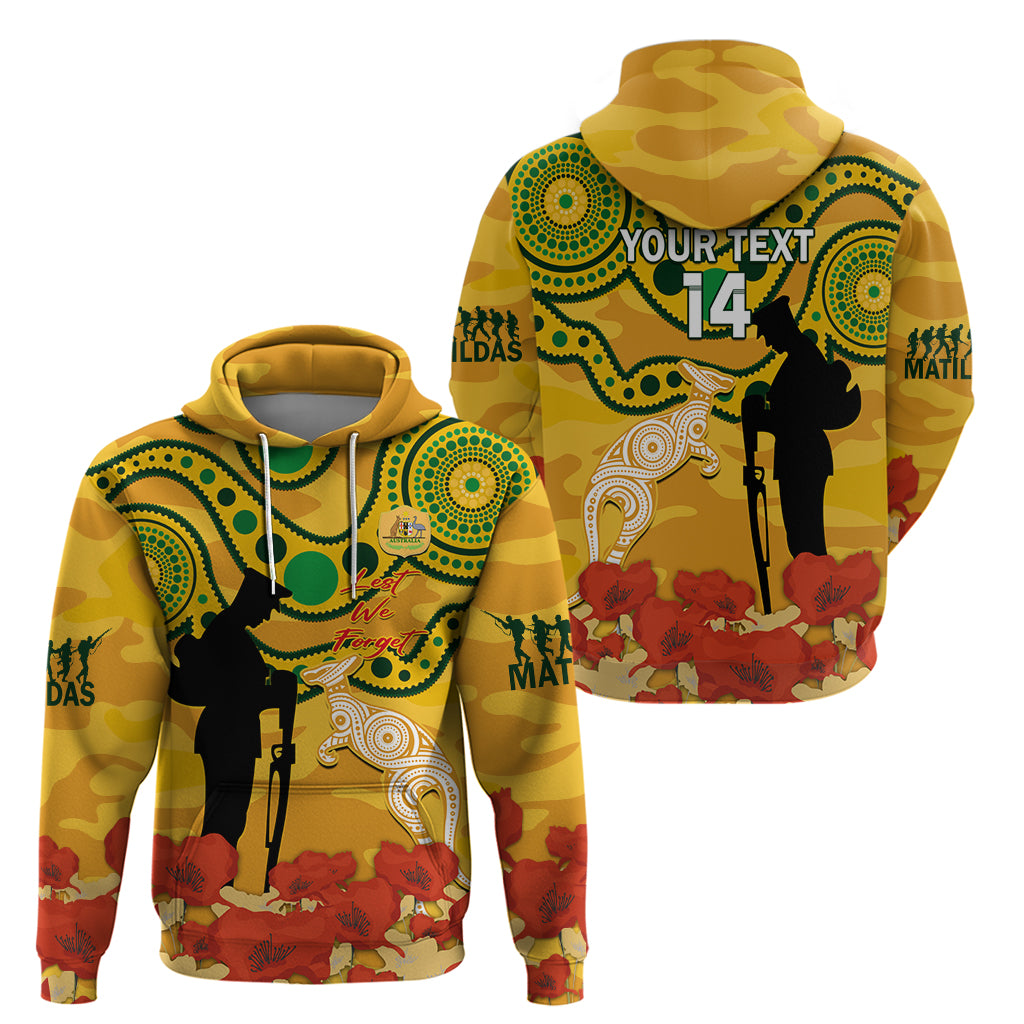 Custom Matildas ANZAC Day Zip Hoodie Lest We Forget Poppies Mix Camouflage Gold