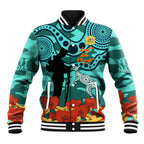 Custom Matildas ANZAC Day Baseball Jacket Lest We Forget Poppies Mix Camouflage Turquoise