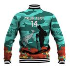 Custom Matildas ANZAC Day Baseball Jacket Lest We Forget Poppies Mix Camouflage Turquoise