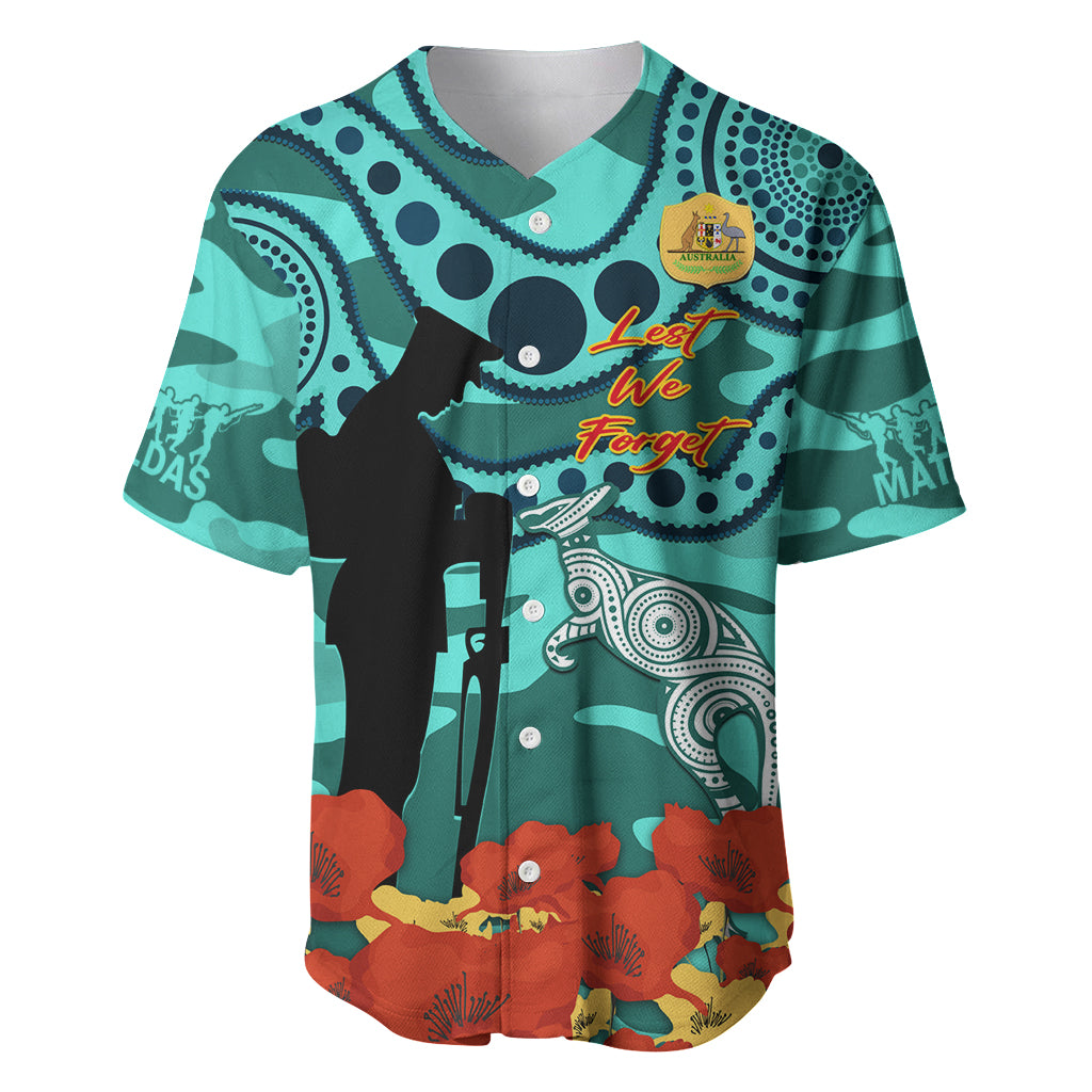 Custom Matildas ANZAC Day Baseball Jersey Lest We Forget Poppies Mix Camouflage Turquoise