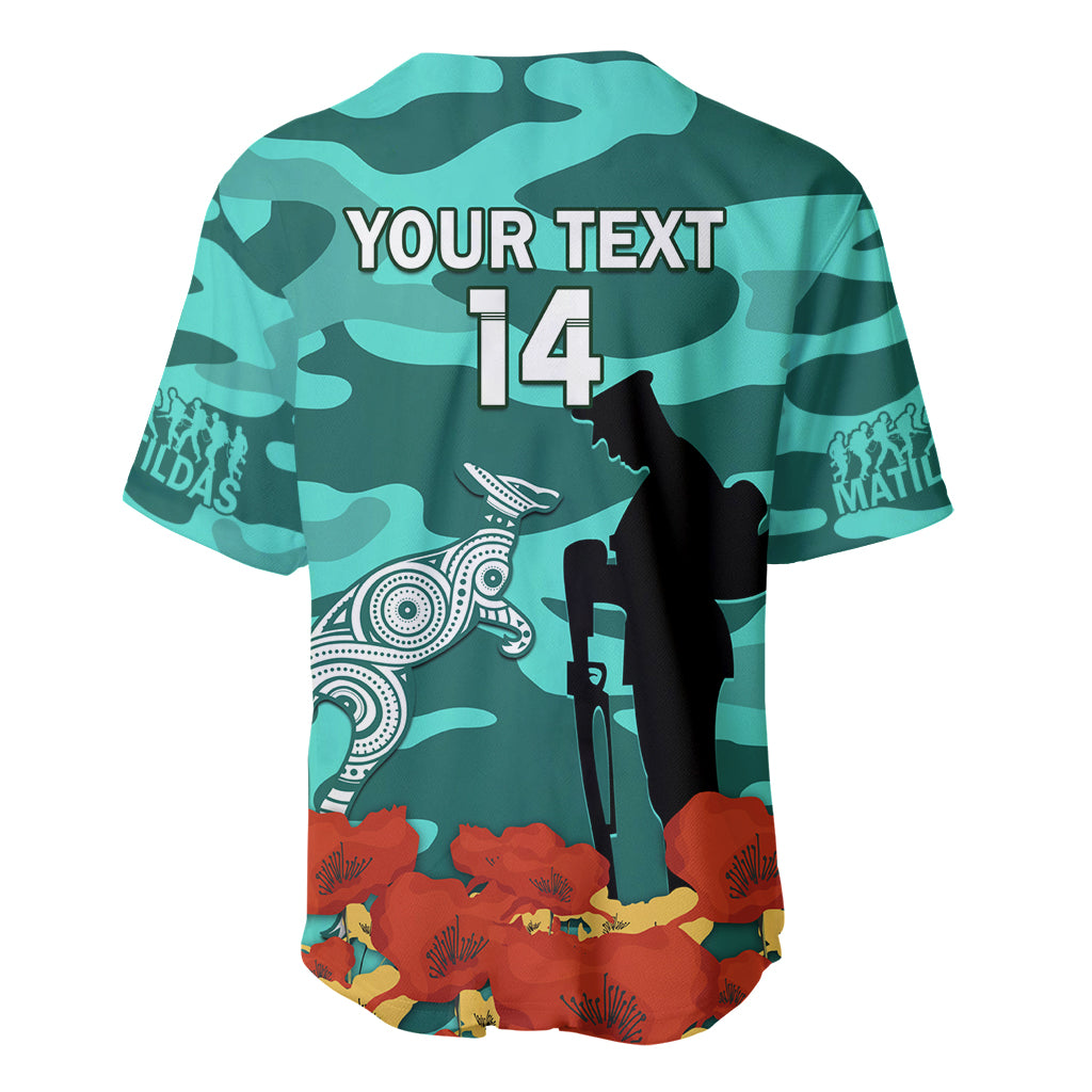 Custom Matildas ANZAC Day Baseball Jersey Lest We Forget Poppies Mix Camouflage Turquoise