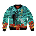 Custom Matildas ANZAC Day Bomber Jacket Lest We Forget Poppies Mix Camouflage Turquoise