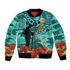 Custom Matildas ANZAC Day Bomber Jacket Lest We Forget Poppies Mix Camouflage Turquoise