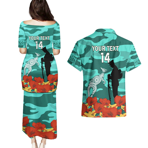 Custom Matildas ANZAC Day Couples Matching Puletasi and Hawaiian Shirt Lest We Forget Poppies Mix Camouflage Turquoise