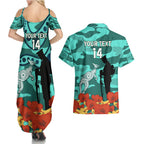 Custom Matildas ANZAC Day Couples Matching Summer Maxi Dress and Hawaiian Shirt Lest We Forget Poppies Mix Camouflage Turquoise