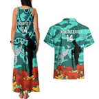 Custom Matildas ANZAC Day Couples Matching Tank Maxi Dress and Hawaiian Shirt Lest We Forget Poppies Mix Camouflage Turquoise