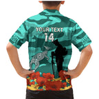 Custom Matildas ANZAC Day Family Matching Mermaid Dress and Hawaiian Shirt Lest We Forget Poppies Mix Camouflage Turquoise