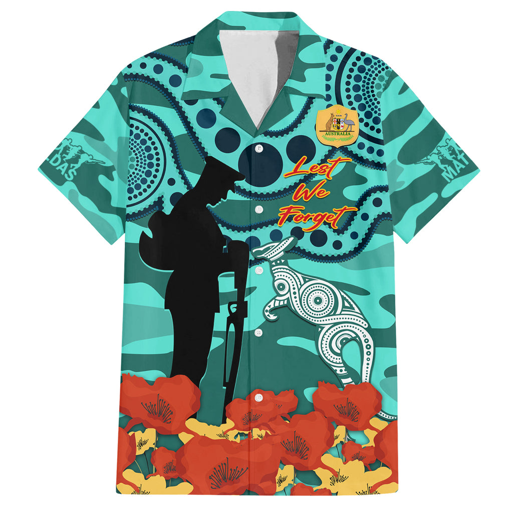Custom Matildas ANZAC Day Family Matching Tank Maxi Dress and Hawaiian Shirt Lest We Forget Poppies Mix Camouflage Turquoise