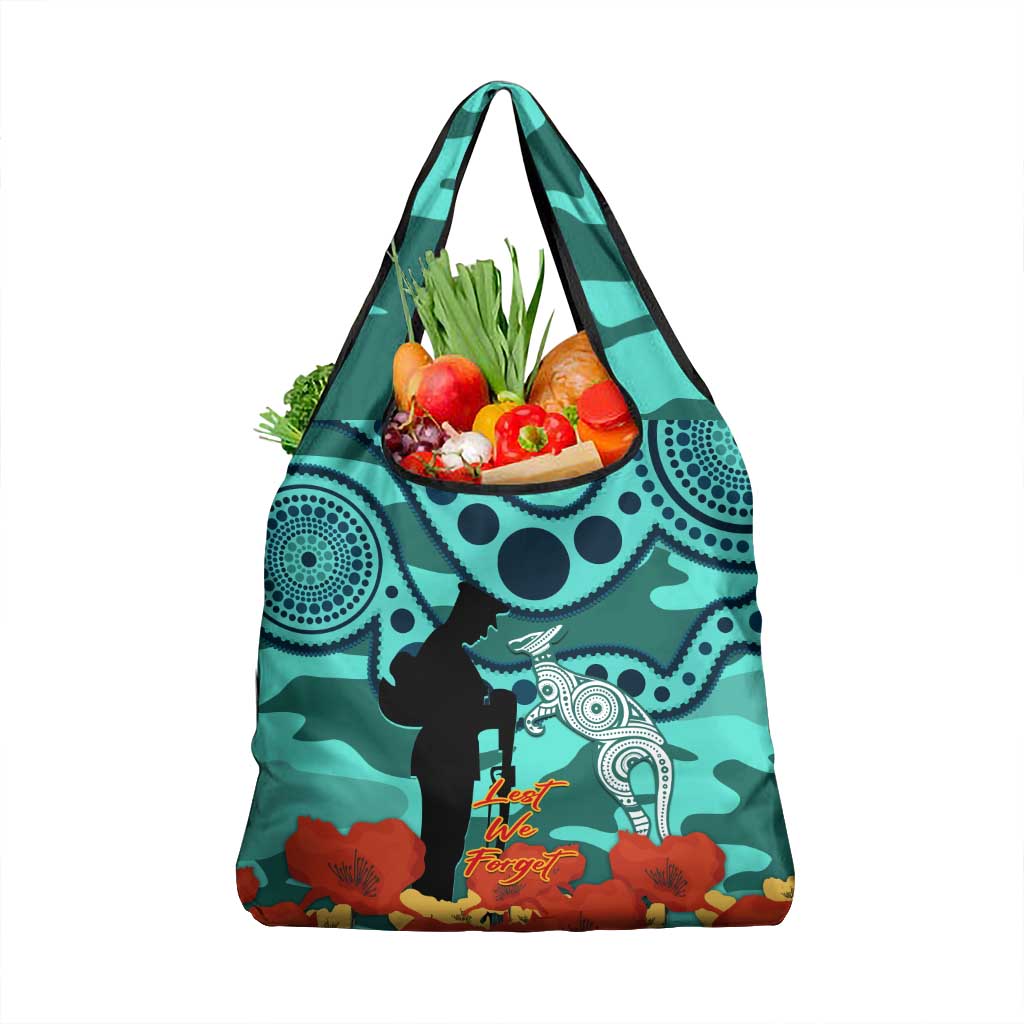 Matildas ANZAC Day Grocery Bag Lest We Forget Poppies Mix Camouflage Turquoise
