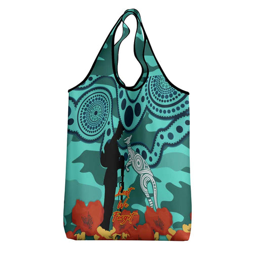 Matildas ANZAC Day Grocery Bag Lest We Forget Poppies Mix Camouflage Turquoise