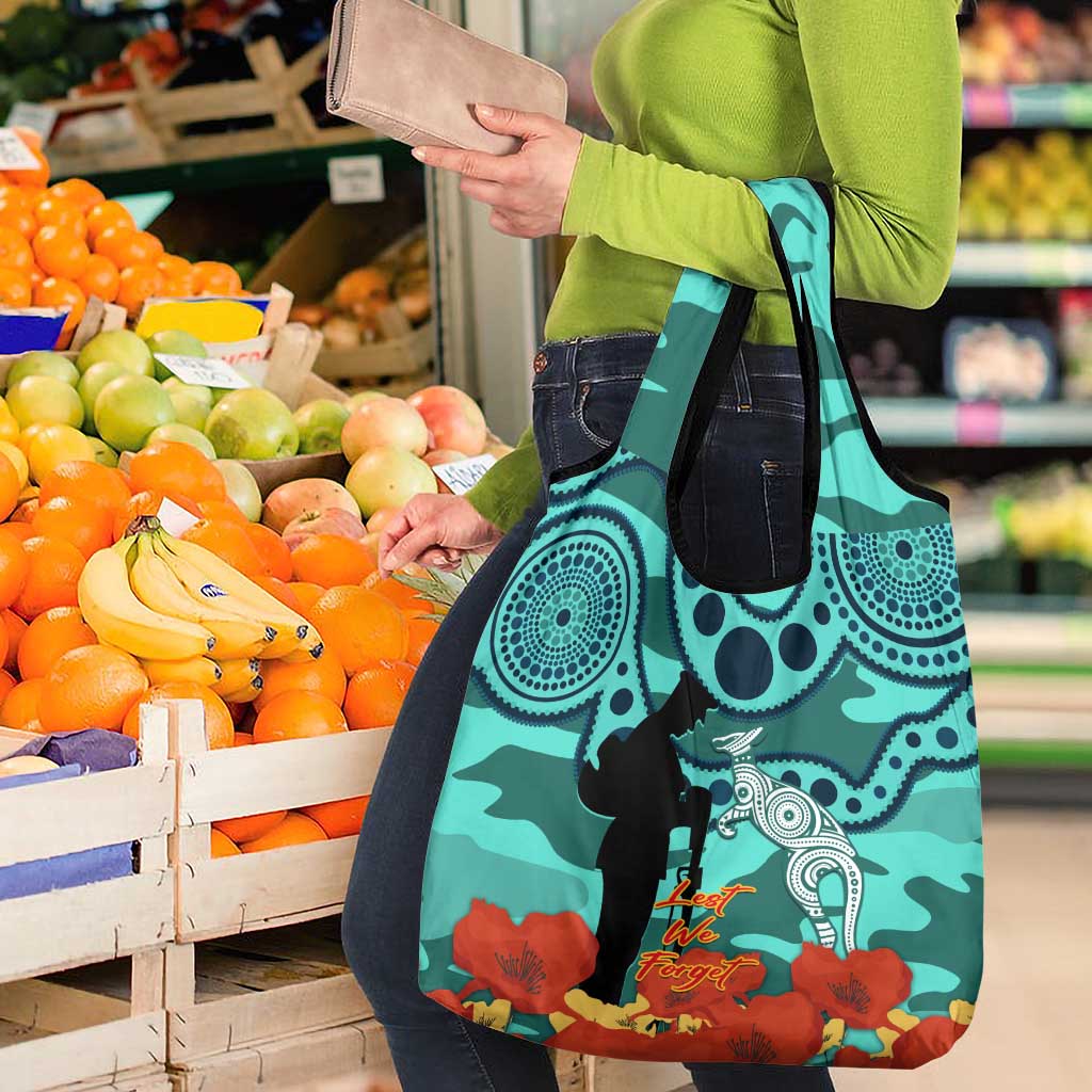Matildas ANZAC Day Grocery Bag Lest We Forget Poppies Mix Camouflage Turquoise