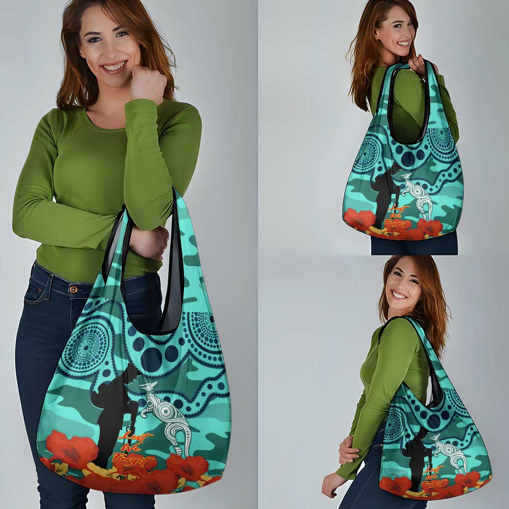 Matildas ANZAC Day Grocery Bag Lest We Forget Poppies Mix Camouflage Turquoise
