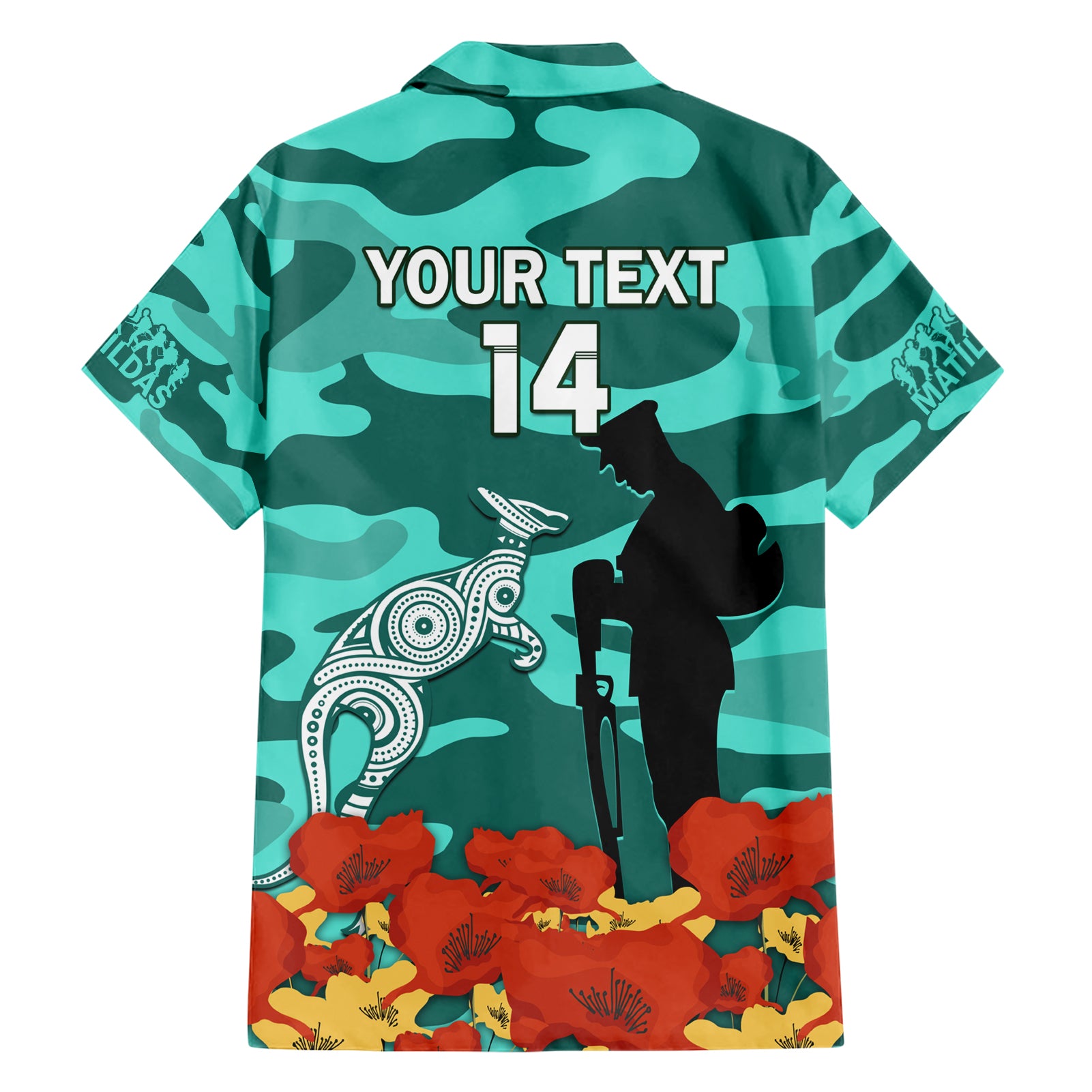 Custom Matildas ANZAC Day Hawaiian Shirt Lest We Forget Poppies Mix Camouflage Turquoise