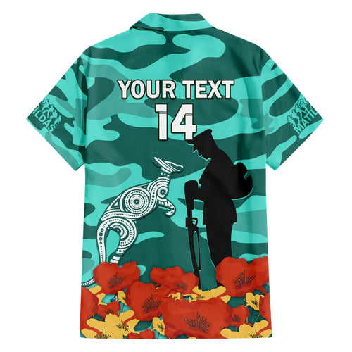 Custom Matildas ANZAC Day Hawaiian Shirt Lest We Forget Poppies Mix Camouflage Turquoise