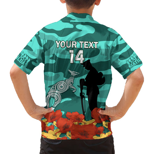 Custom Matildas ANZAC Day Hawaiian Shirt Lest We Forget Poppies Mix Camouflage Turquoise
