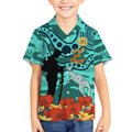 Custom Matildas ANZAC Day Kid Hawaiian Shirt Lest We Forget Poppies Mix Camouflage Turquoise