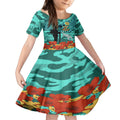 Custom Matildas ANZAC Day Kid Short Sleeve Dress Lest We Forget Poppies Mix Camouflage Turquoise