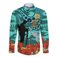 Custom Matildas ANZAC Day Long Sleeve Button Shirt Lest We Forget Poppies Mix Camouflage Turquoise