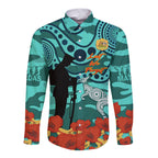 Custom Matildas ANZAC Day Long Sleeve Button Shirt Lest We Forget Poppies Mix Camouflage Turquoise