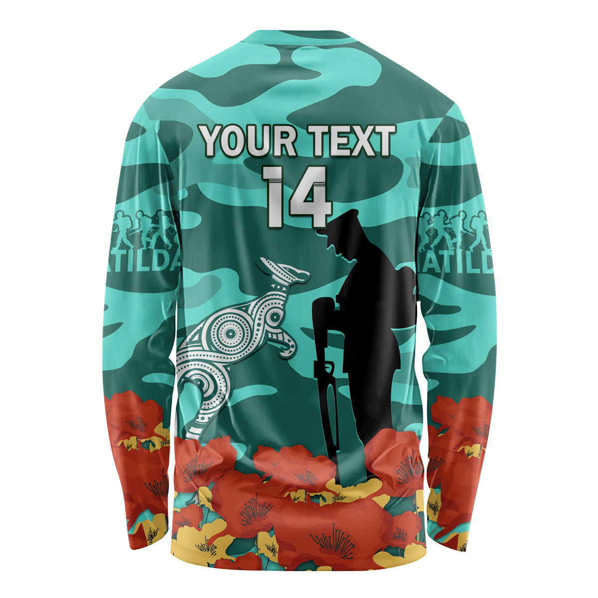Custom Matildas ANZAC Day Long Sleeve Shirt Lest We Forget Poppies Mix Camouflage Turquoise