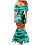 Custom Matildas ANZAC Day Mermaid Dress Lest We Forget Poppies Mix Camouflage Turquoise