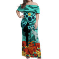 Custom Matildas ANZAC Day Off Shoulder Maxi Dress Lest We Forget Poppies Mix Camouflage Turquoise
