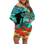 Custom Matildas ANZAC Day Off Shoulder Short Dress Lest We Forget Poppies Mix Camouflage Turquoise