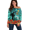 Custom Matildas ANZAC Day Off Shoulder Sweater Lest We Forget Poppies Mix Camouflage Turquoise
