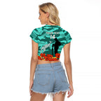 Custom Matildas ANZAC Day Raglan Cropped T Shirt Lest We Forget Poppies Mix Camouflage Turquoise