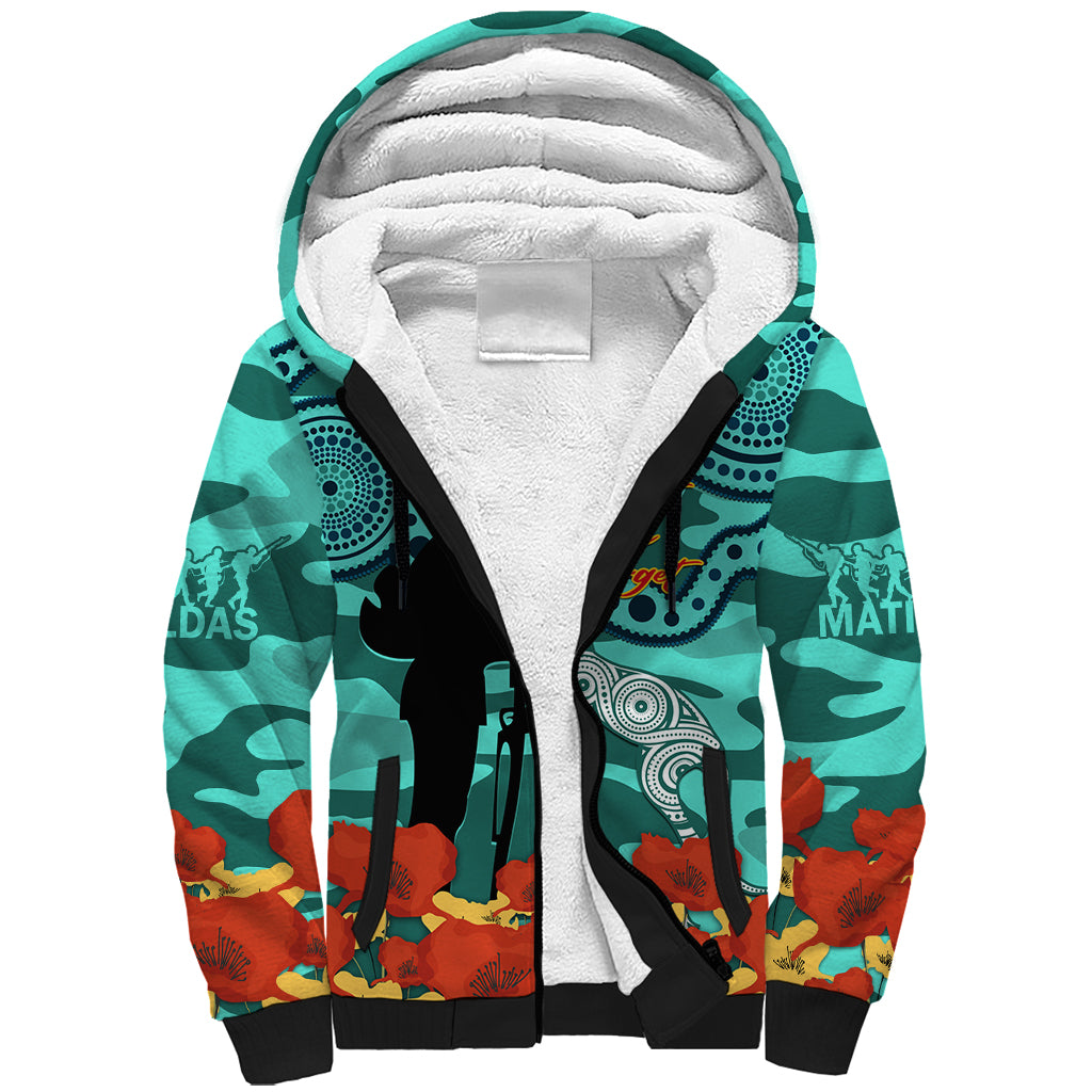 Custom Matildas ANZAC Day Sherpa Hoodie Lest We Forget Poppies Mix Camouflage Turquoise