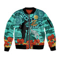 Custom Matildas ANZAC Day Sleeve Zip Bomber Jacket Lest We Forget Poppies Mix Camouflage Turquoise